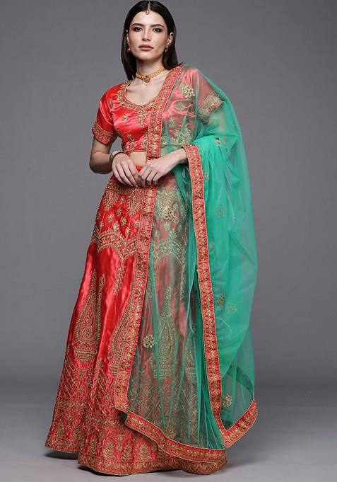 Pink Emboridered Blended Lehenga Choli — view on Indya
