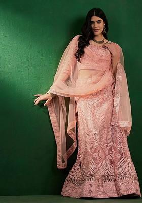 Peach Emboridered Blended Lehenga Choli
