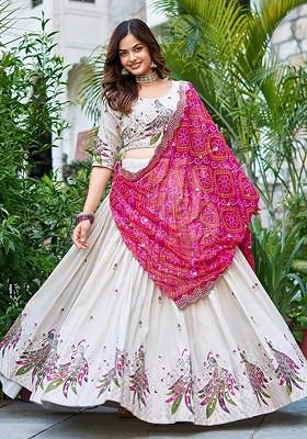 White Emboridered Blended Lehenga Choli