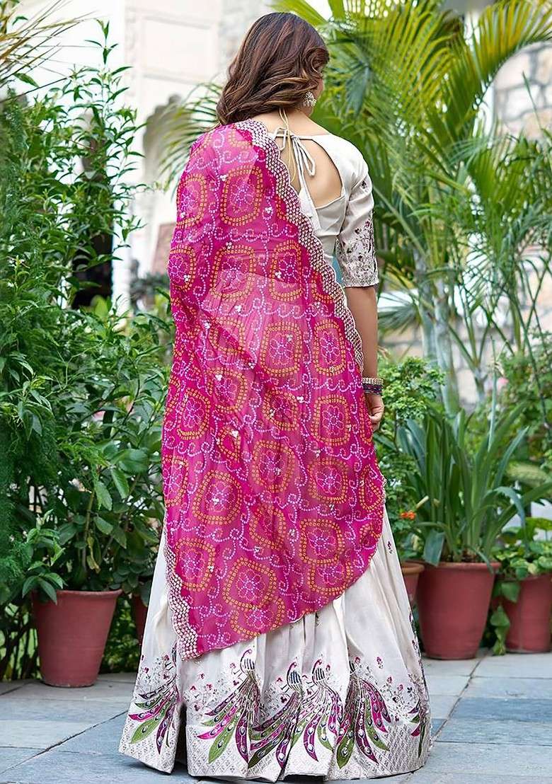 White Emboridered Blended Lehenga Choli - Indya
