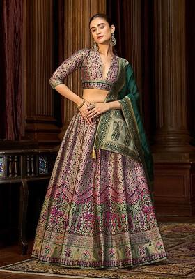 Sea Green Woven Design Blended Lehenga Choli