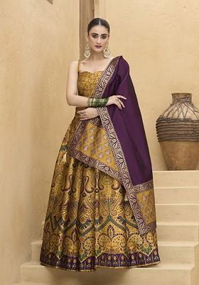 Yellow Woven Design Blended Lehenga Choli