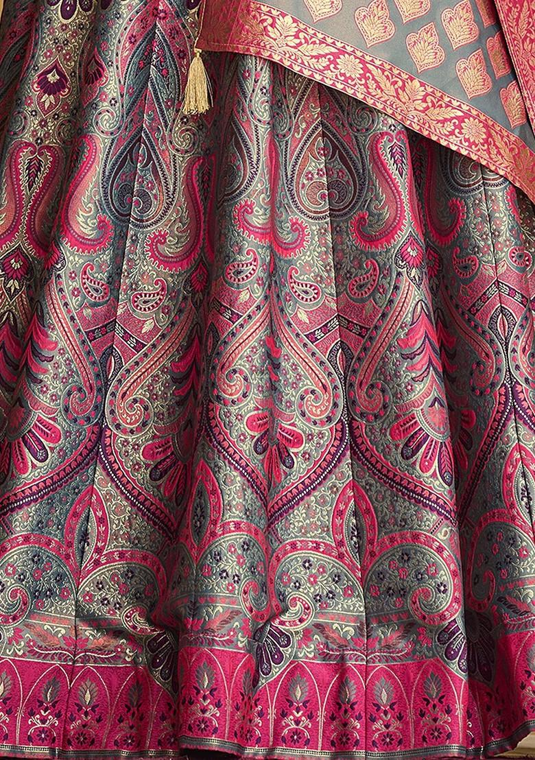 Charcoal Woven Design Blended Lehenga Choli - Indya