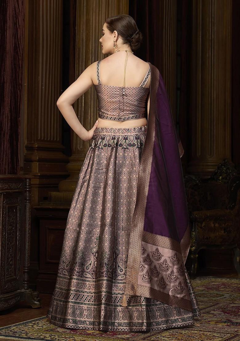 Rose Woven Design Blended Lehenga Choli - Indya