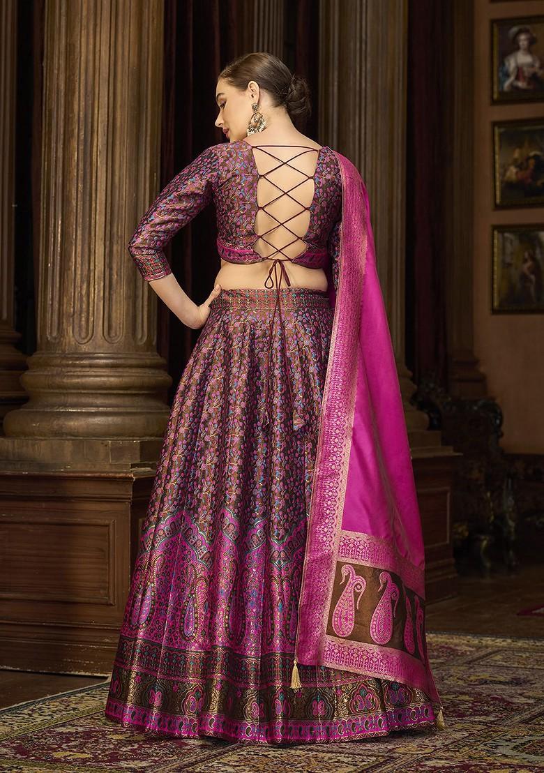 Brown Woven Design Blended Lehenga Choli - Indya