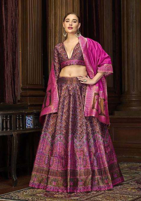 Brown Woven Design Blended Lehenga Choli — view on Indya