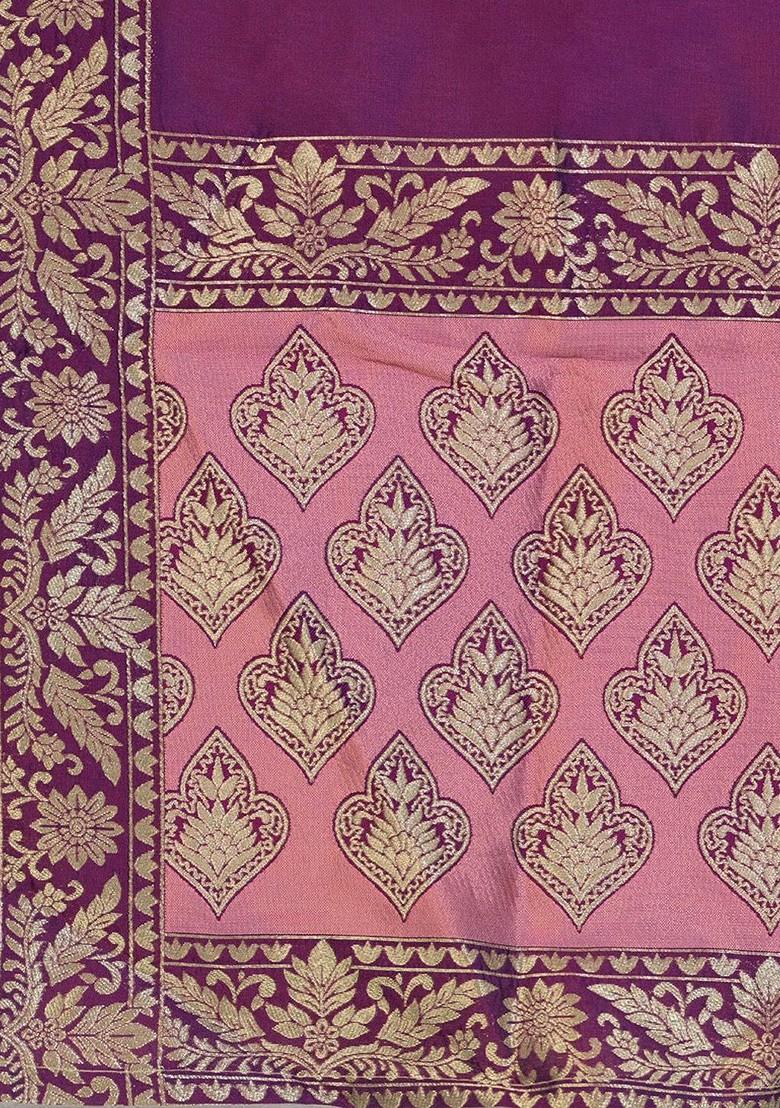 Pink Woven Design Blended Lehenga Choli - Indya