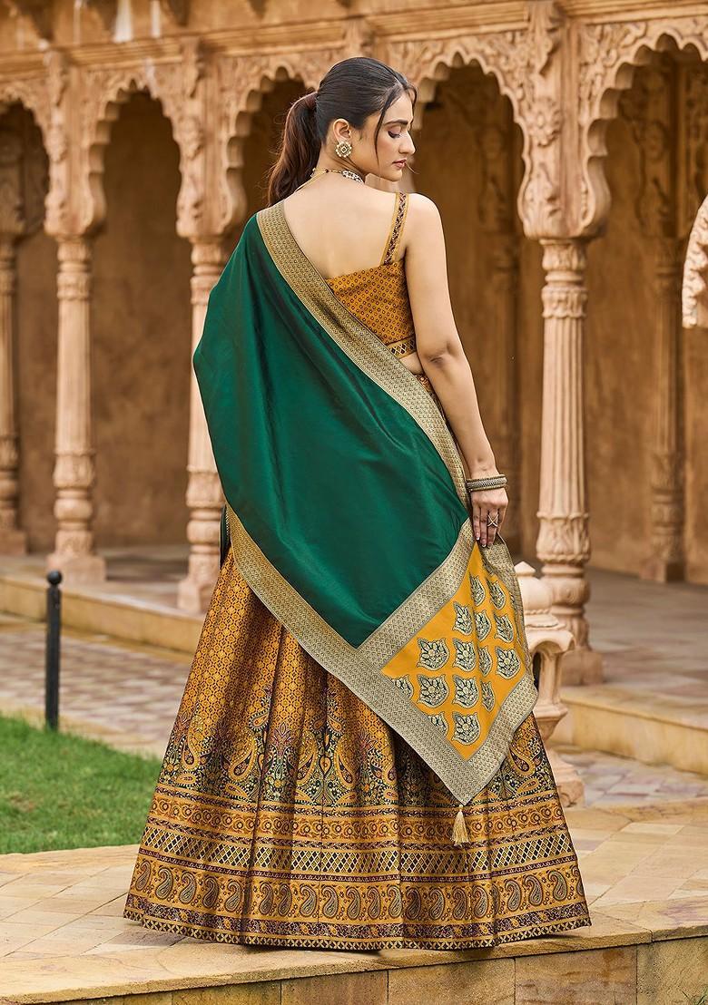 Yellow Woven Design Blended Lehenga Choli - Indya