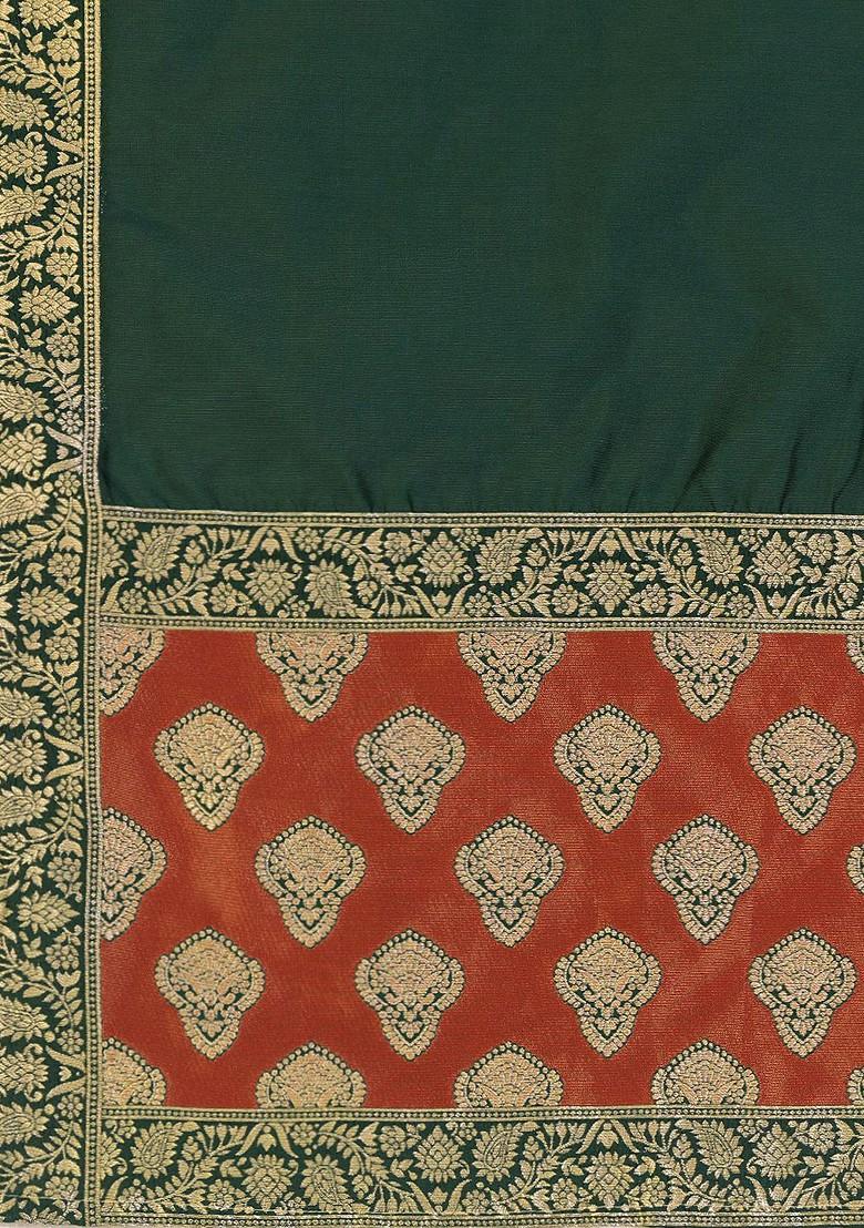 Orange Woven Design Blended Lehenga Choli - Indya