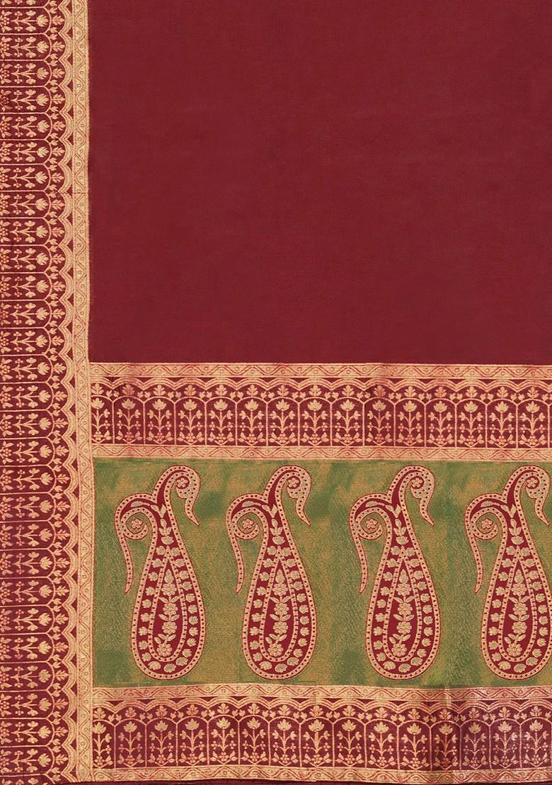 Olive Woven Design Blended Lehenga Choli - Indya