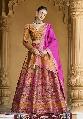 Yellow Woven Design Blended Lehenga Choli