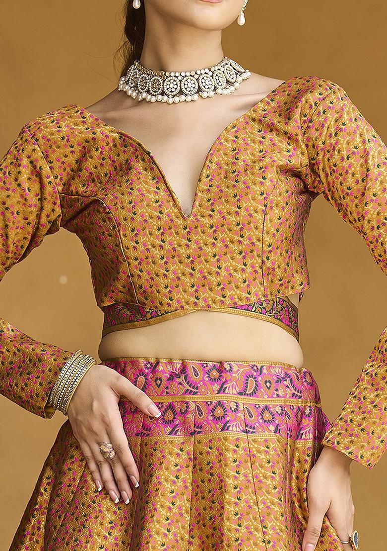 Yellow Woven Design Blended Lehenga Choli - Indya