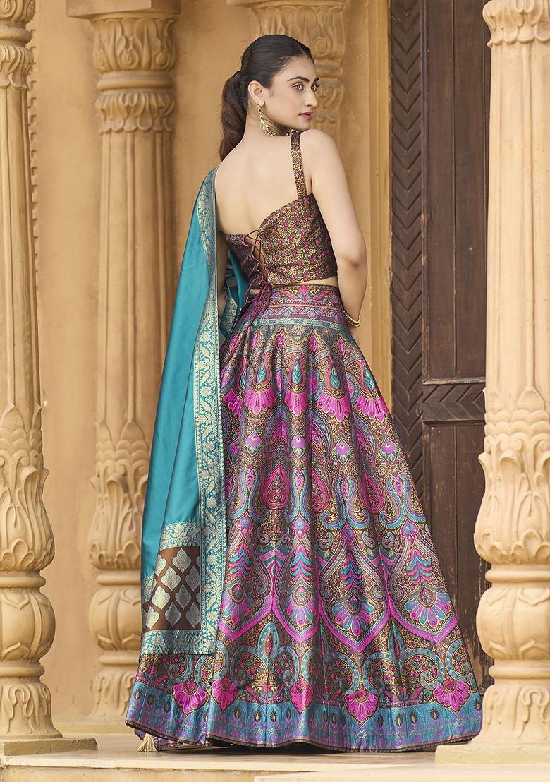 Brown Woven Design Blended Lehenga Choli - Indya