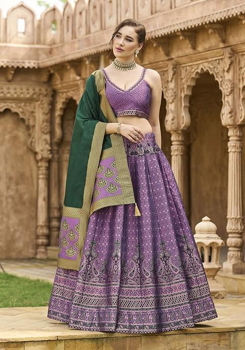 Purple Woven Design Blended Lehenga Choli — view on Indya