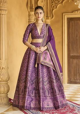 Purple Woven Design Blended Lehenga Choli