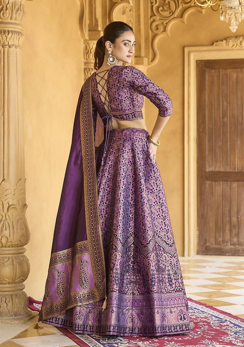 Purple Woven Design Blended Lehenga Choli - Indya