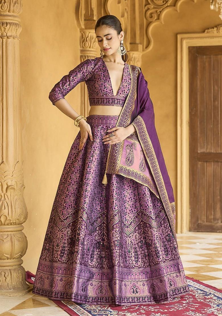 Purple Woven Design Blended Lehenga Choli - Indya