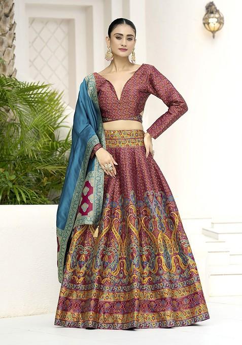 Pink Woven Design Blended Lehenga Choli — view on Indya