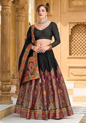 Black Woven Design Blended Lehenga Choli