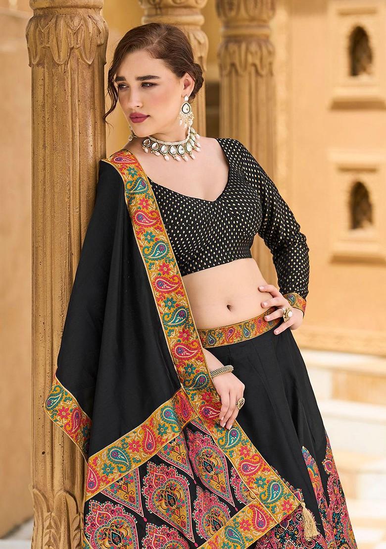 Black Woven Design Blended Lehenga Choli - Indya