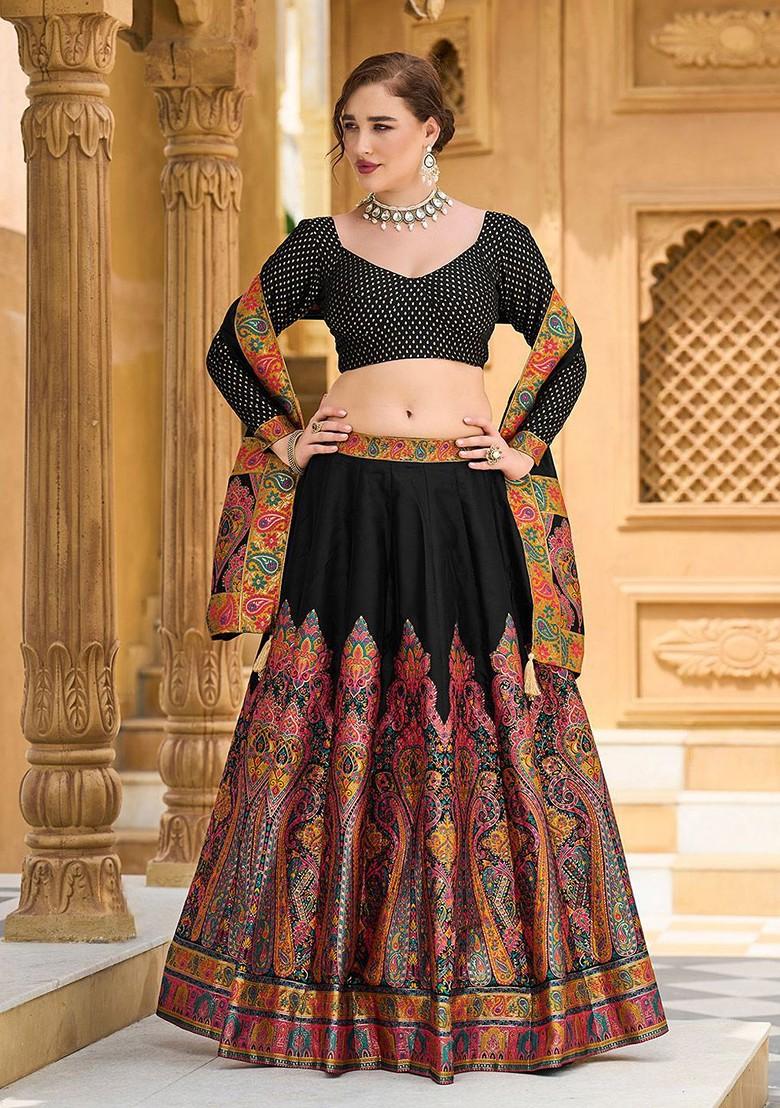 Black Woven Design Blended Lehenga Choli - Indya