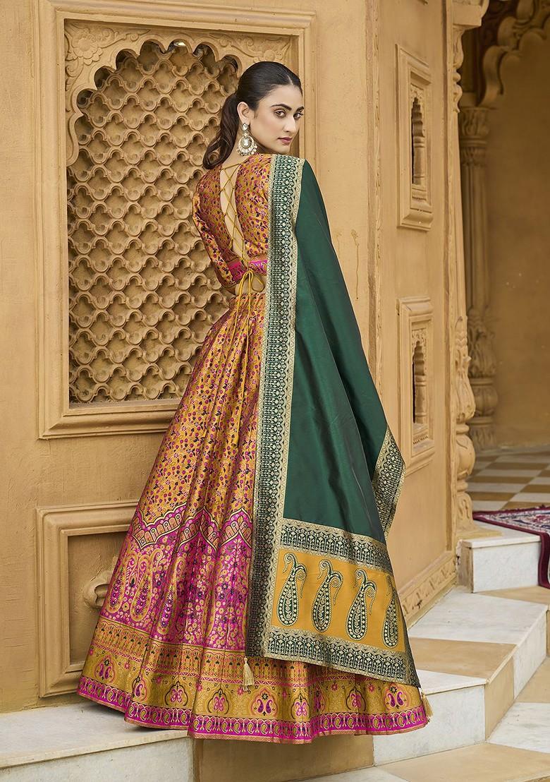 Yellow Woven Design Blended Lehenga Choli - Indya