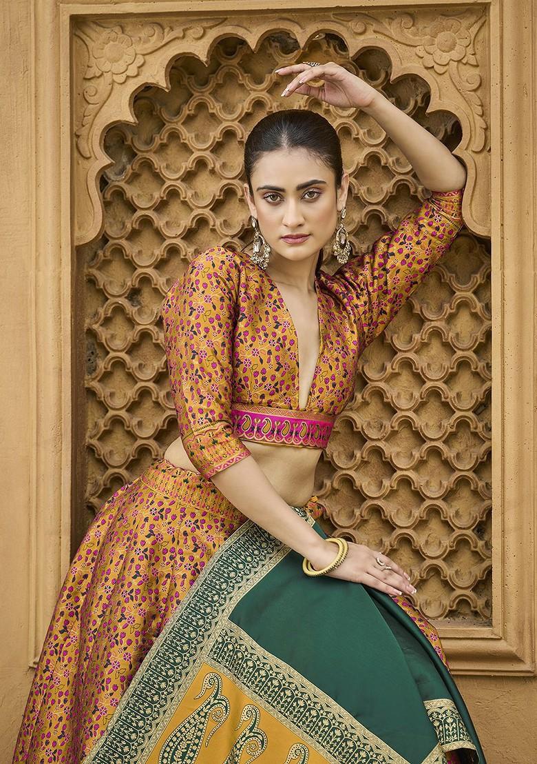 Yellow Woven Design Blended Lehenga Choli - Indya