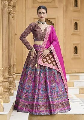 Brown Woven Design Blended Lehenga Choli