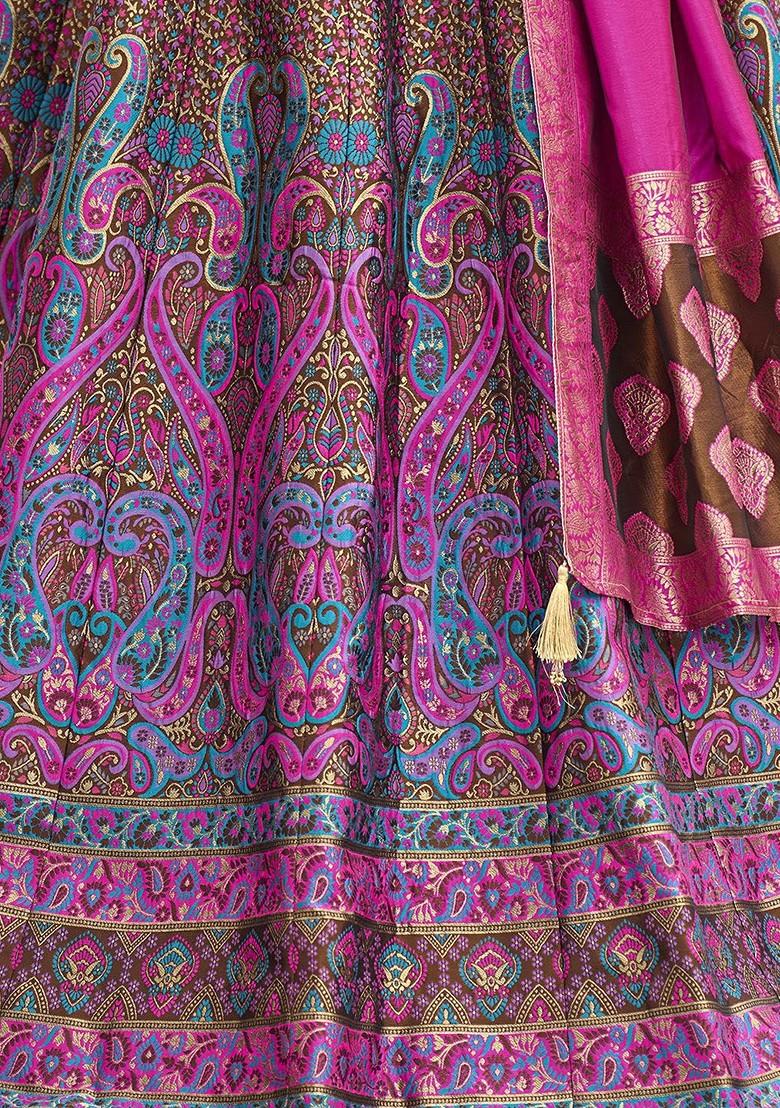 Brown Woven Design Blended Lehenga Choli - Indya