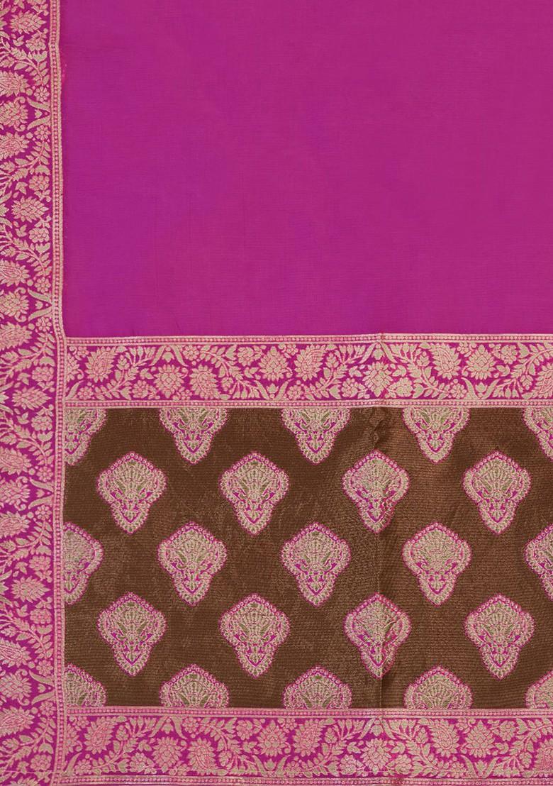 Brown Woven Design Blended Lehenga Choli - Indya