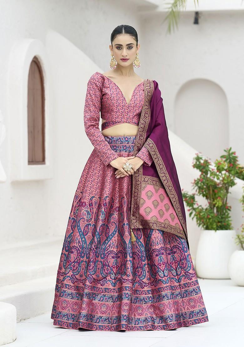 Rose Woven Design Blended Lehenga Choli - Indya