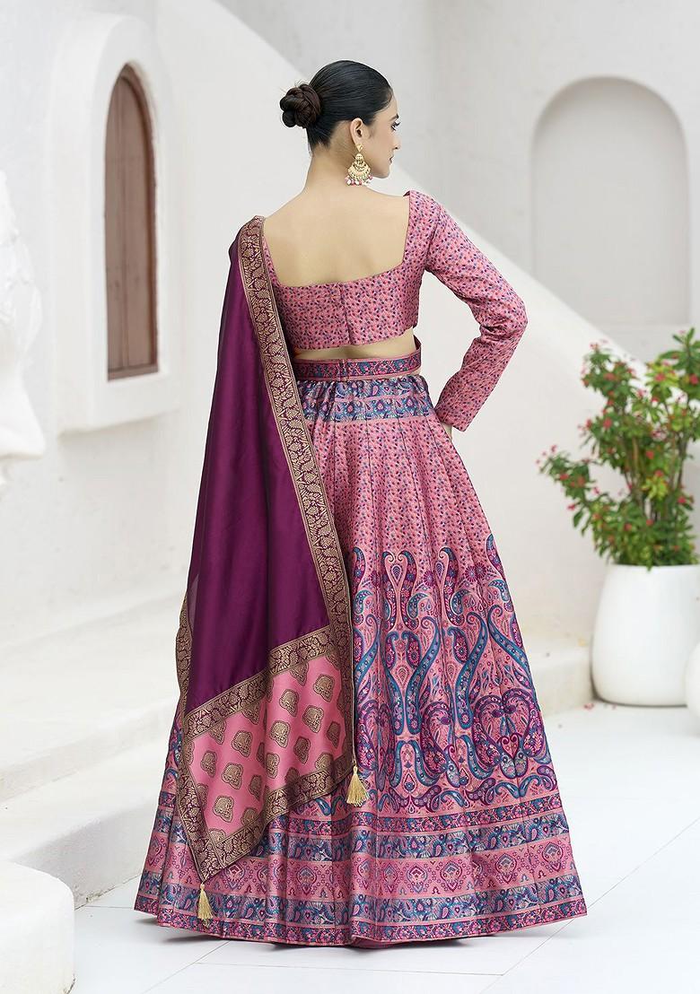Rose Woven Design Blended Lehenga Choli - Indya