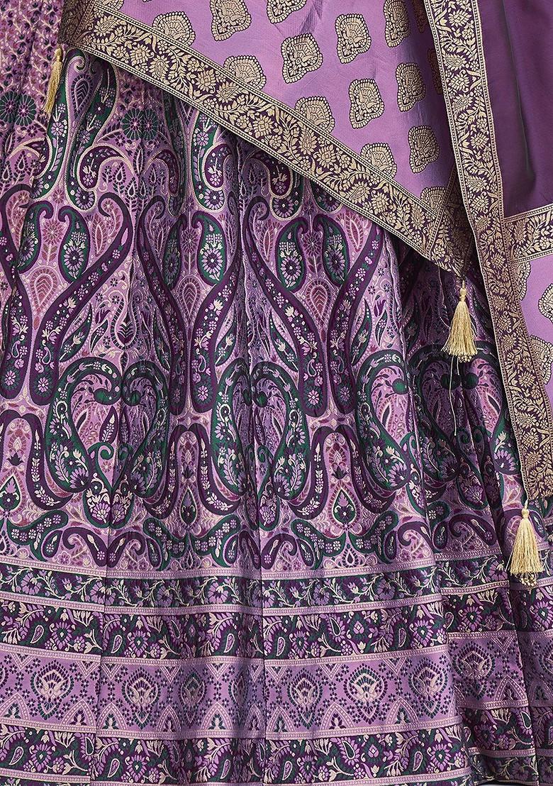 Purple Woven Design Blended Lehenga Choli - Indya