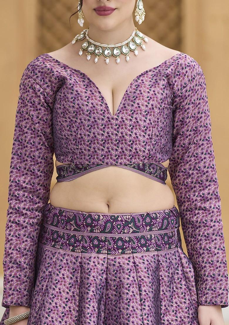 Purple Woven Design Blended Lehenga Choli - Indya