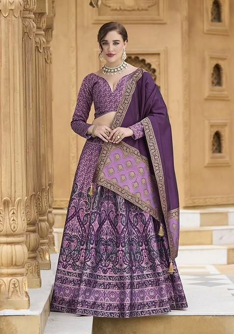 Purple Woven Design Blended Lehenga Choli — view on Indya