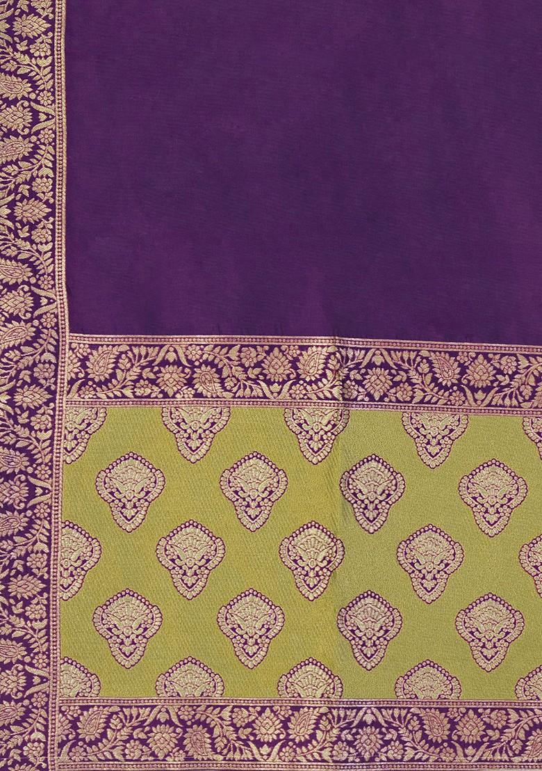 Green Woven Design Blended Lehenga Choli - Indya