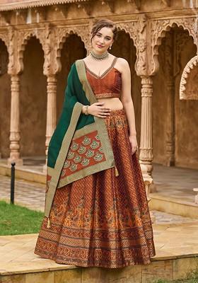 Orange Woven Design Blended Lehenga Choli