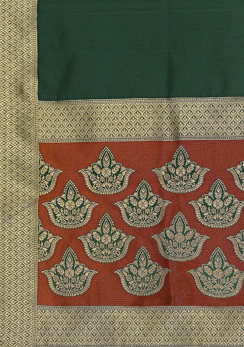 Orange Woven Design Blended Lehenga Choli - Indya