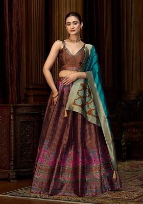 Brown Woven Design Blended Lehenga Choli