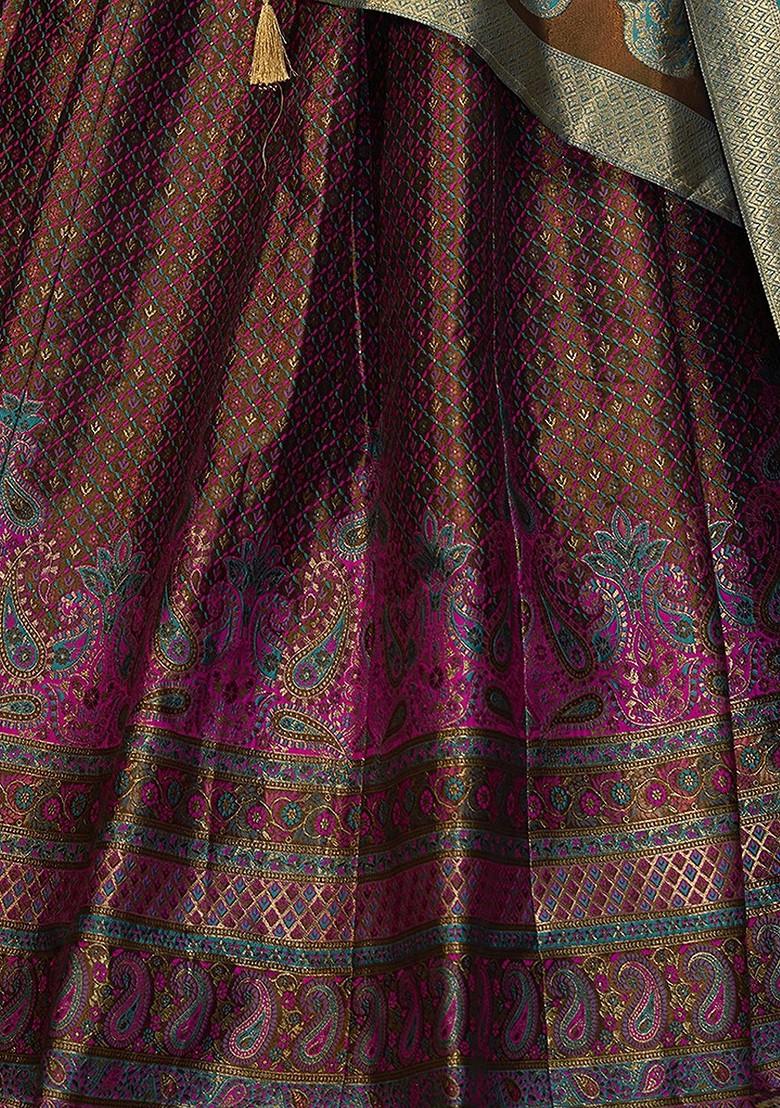 Brown Woven Design Blended Lehenga Choli - Indya