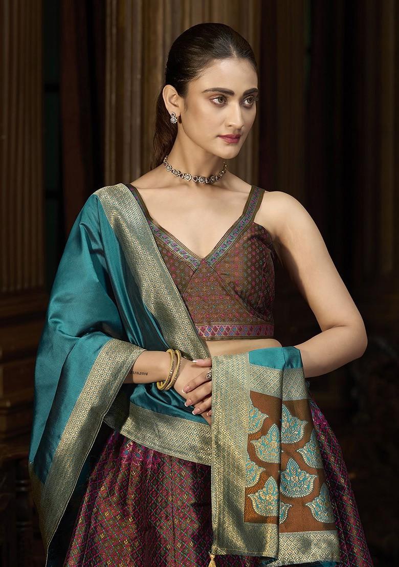 Brown Woven Design Blended Lehenga Choli - Indya