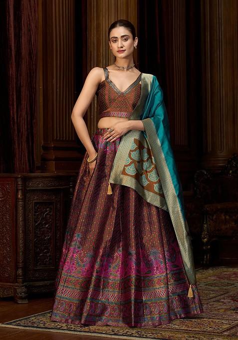 Brown Woven Design Blended Lehenga Choli — view on Indya