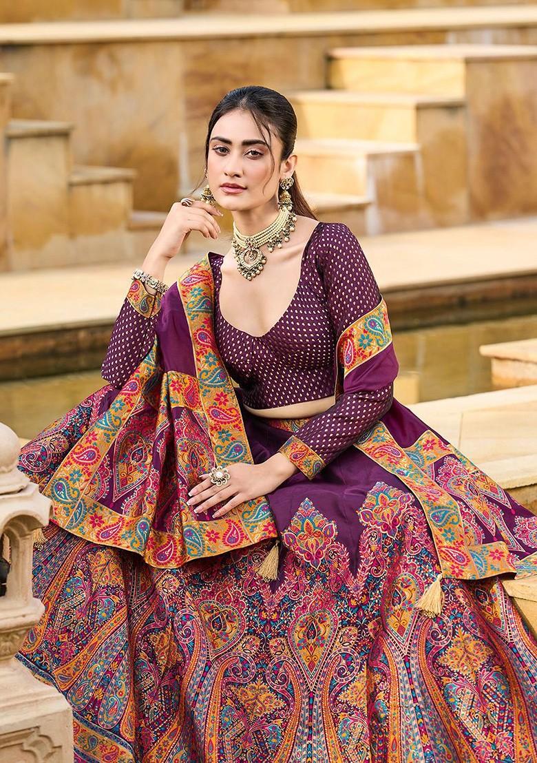 Purple Woven Design Blended Lehenga Choli - Indya