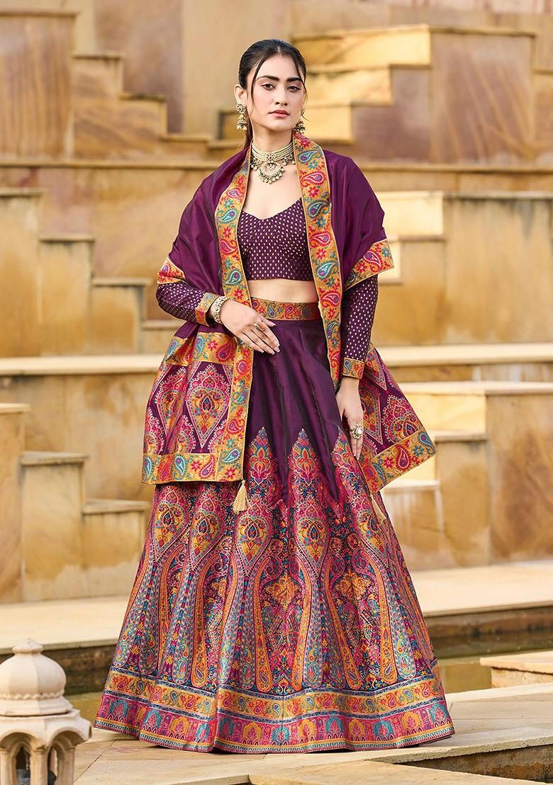 Purple Woven Design Blended Lehenga Choli - Indya