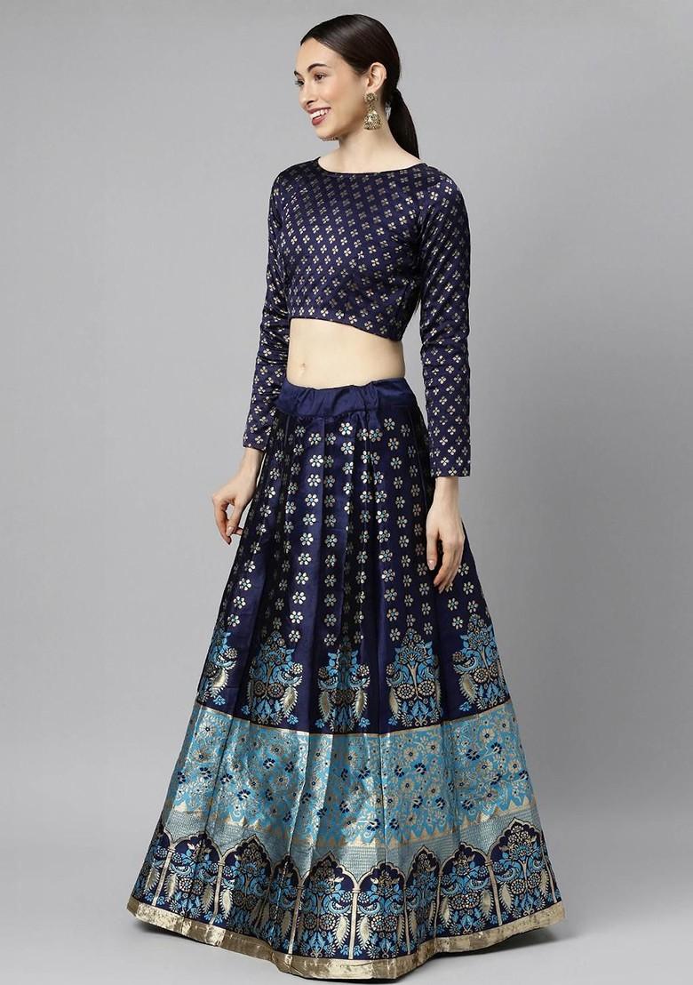 Turquoise Blue Embellished Blended Lehenga Choli - Indya
