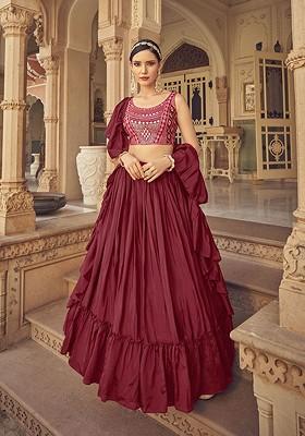 Maroon Emboridered Blended Lehenga Choli