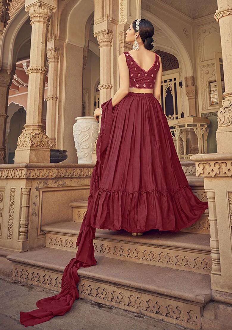 Maroon Emboridered Blended Lehenga Choli - Indya
