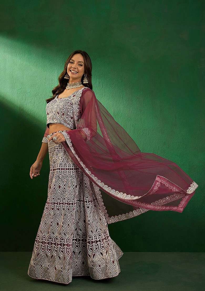 Purple Emboridered Blended Lehenga Choli - Indya