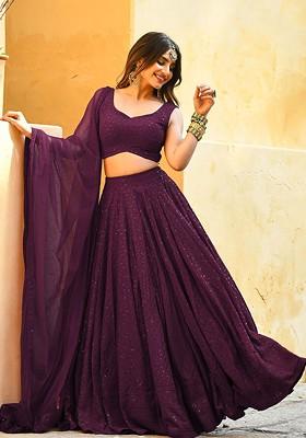 Purple Emboridered Blended Lehenga Choli