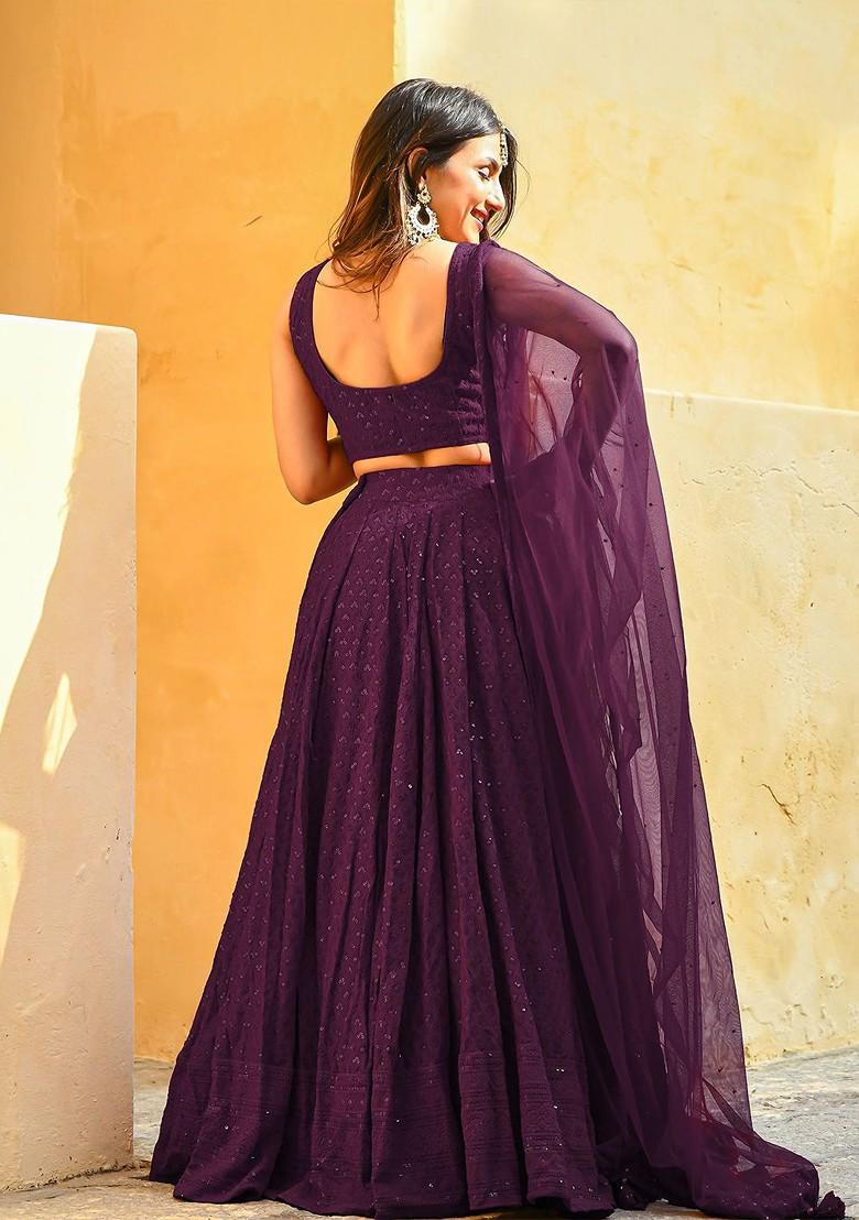 Purple Emboridered Blended Lehenga Choli - Indya